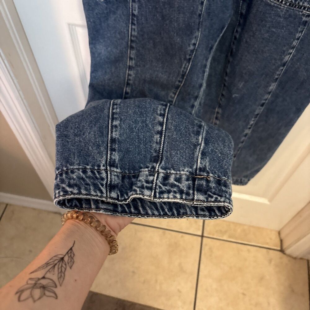 Free People We The Free High Roller Denim Jumpsuit Blue Boho Hippie Romper, Sz L - Picture 8 of 13